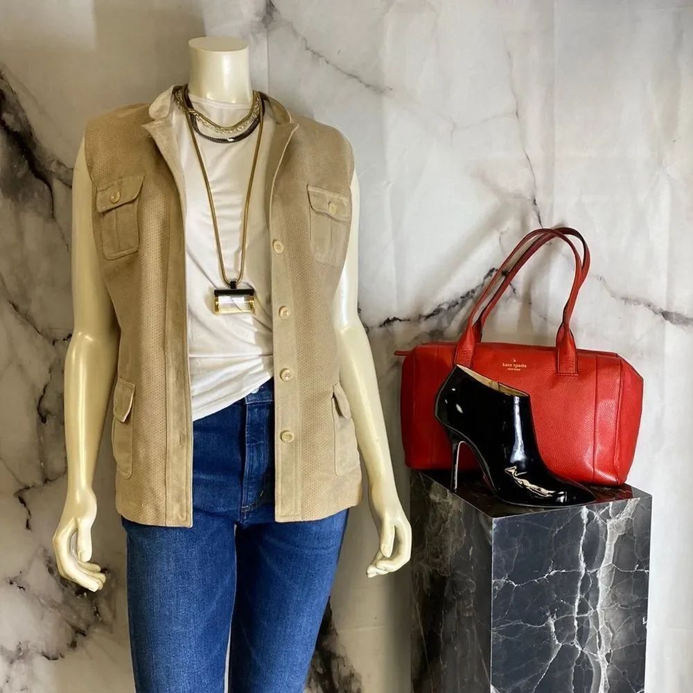 * Chicos beige suede vest with multi pockets